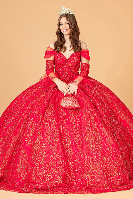 Jewel Mesh w/ Mini Bag and Separate Long Sleeves Quinceanera Dress GLGL3073