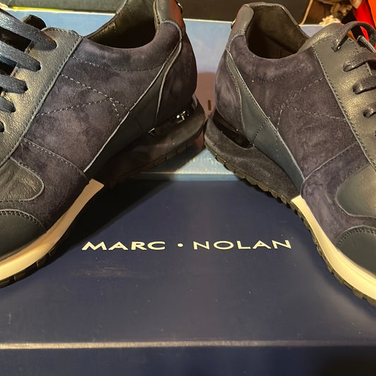 Marc Nolan New Ash Navy Blue Suede Leather Trainers Sneakers