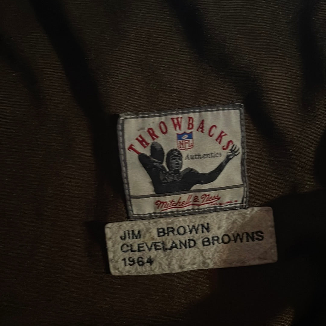 Jim Brown Cleveland Browns #32 Jersey Long Sleeve Sewn on 1964 Throwback