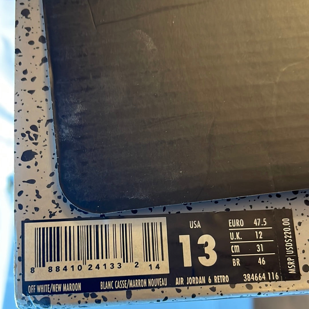 AIR JORDAN 6 VI RETRO OFF WHITE NEW MAROON 384664 116