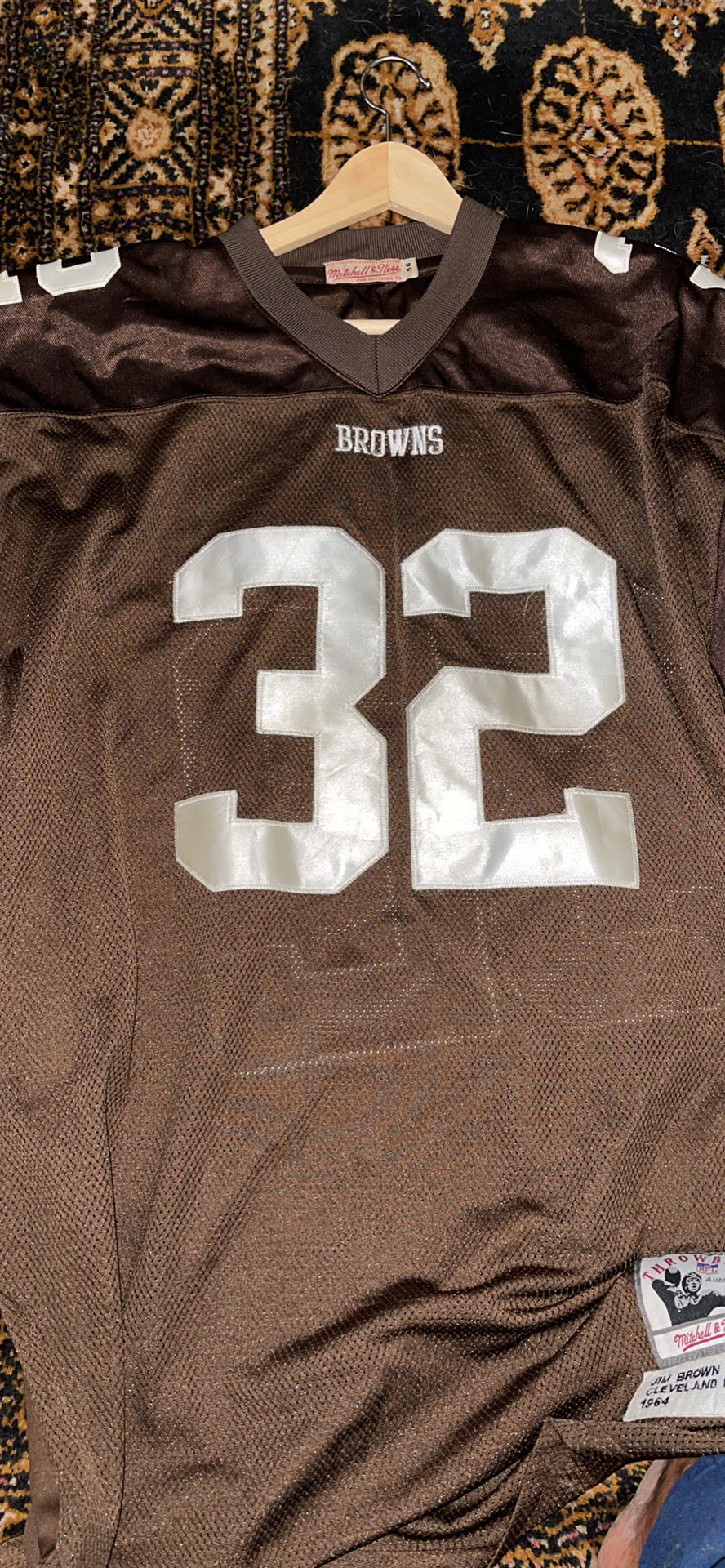 Jim Brown Cleveland Browns #32 Jersey Long Sleeve Sewn on 1964 Throwback