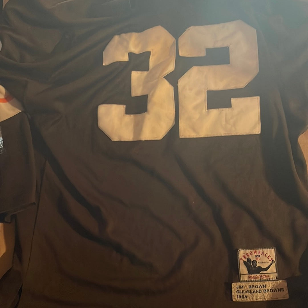 Jim Brown Cleveland Browns #32 Jersey Long Sleeve Sewn on 1964 Throwback