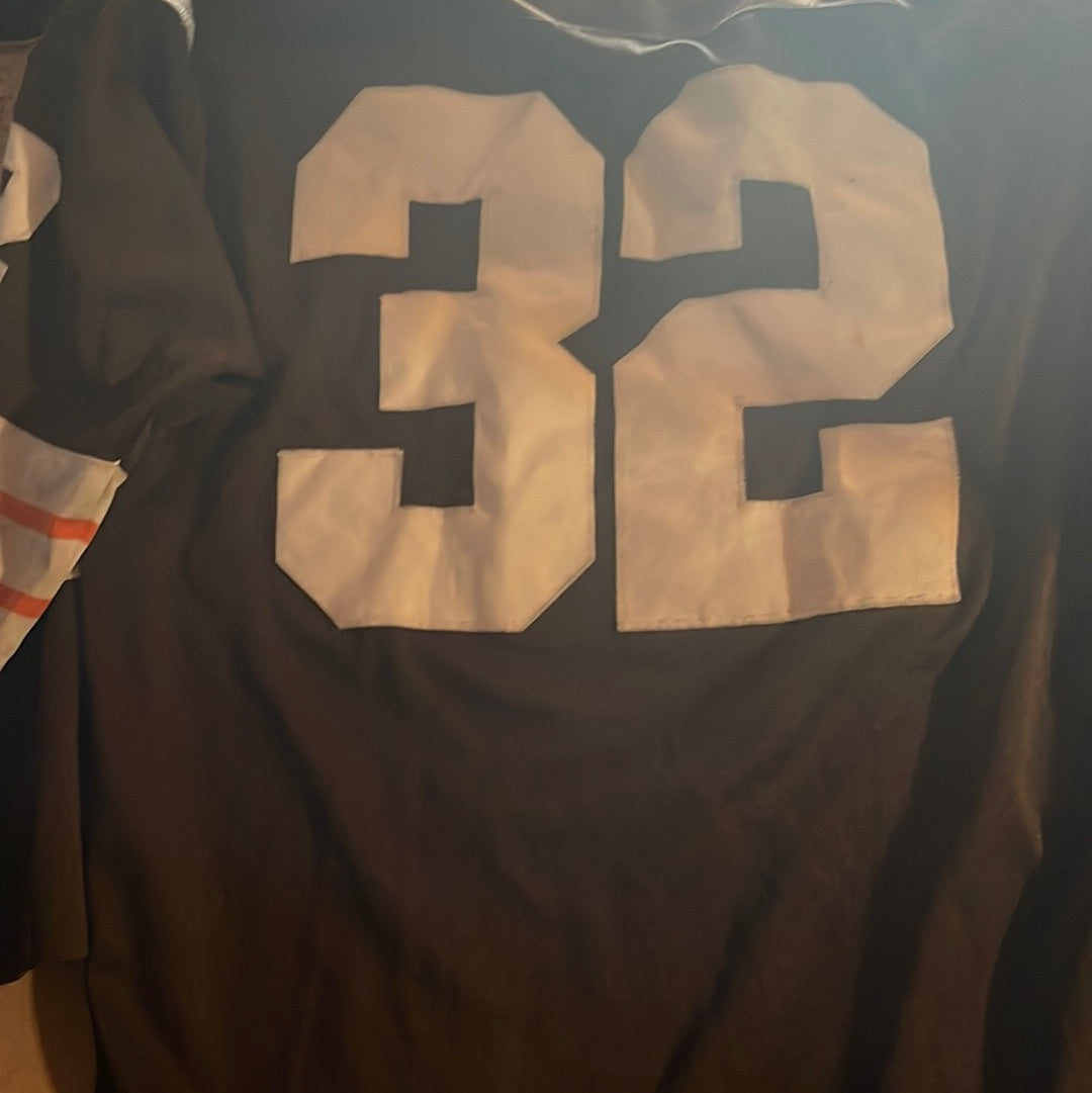 Jim Brown Cleveland Browns #32 Jersey Long Sleeve Sewn on 1964 Throwback