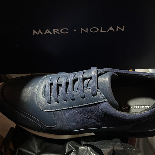 Marc Nolan New Ash Navy Blue Suede Leather Trainers Sneakers