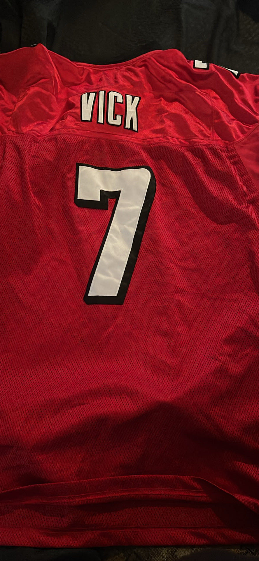 Michael Vick Mens Atlanta Falcons Sewn Logos Red NFL Football Jersey #7