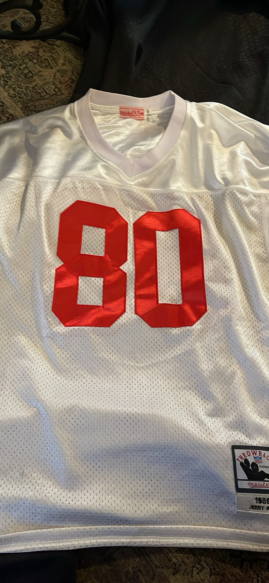 Mitchell Ness San Fran 49ers Jerry Rice #80 Throwback Jersey White Long Sleeve