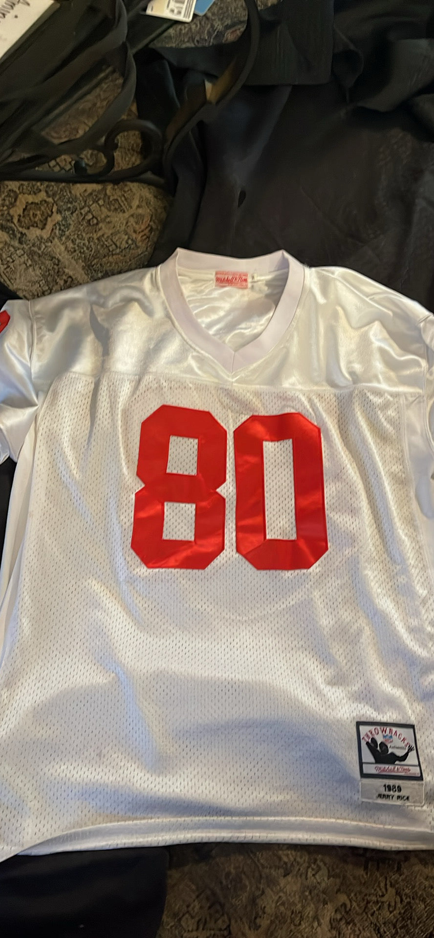 Mitchell Ness San Fran 49ers Jerry Rice #80 Throwback Jersey White Long Sleeve