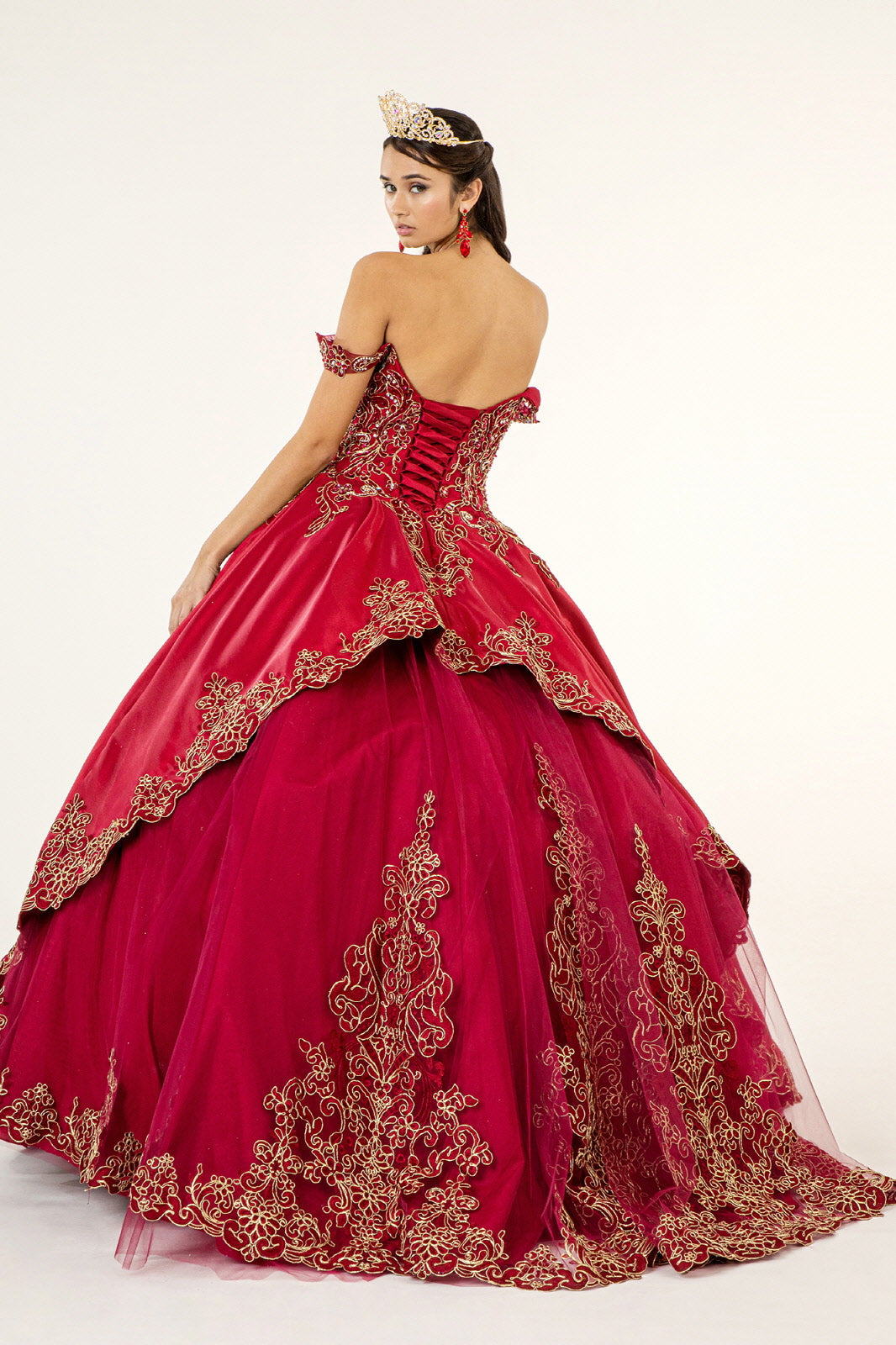 Embroidered Mesh Strap Satin w/ Mesh Tail Quinceanera Dress - Mask Not Included GLGL1930