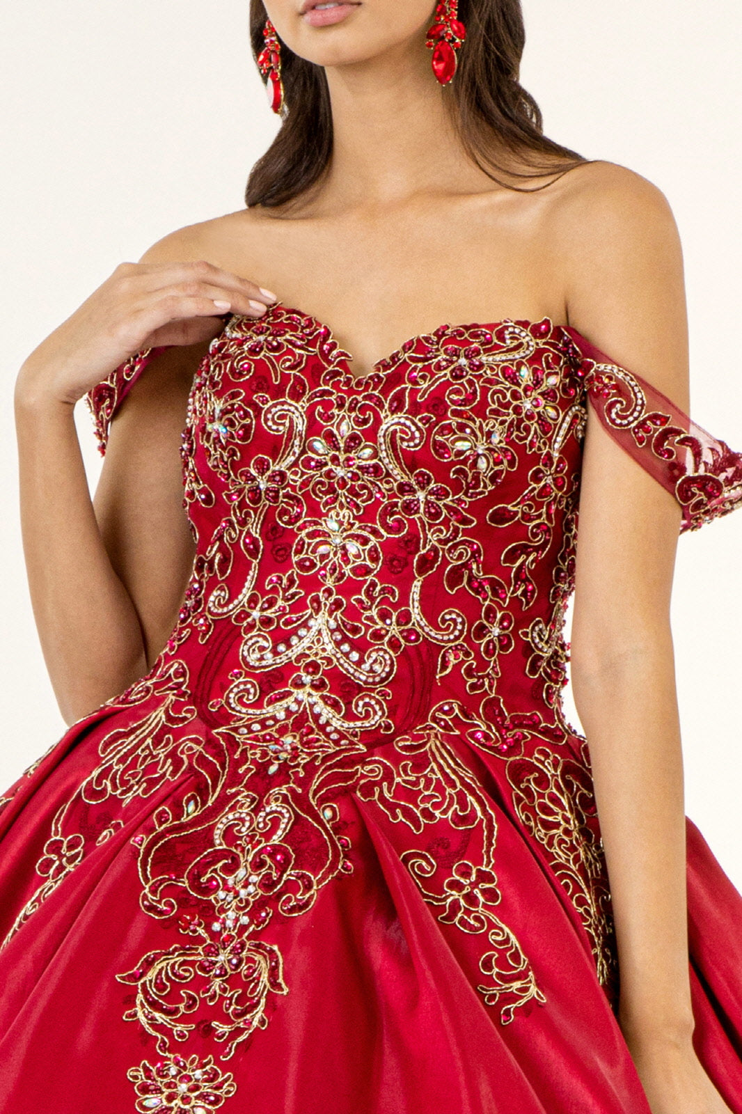 Embroidered Mesh Strap Satin w/ Mesh Tail Quinceanera Dress - Mask Not Included GLGL1930