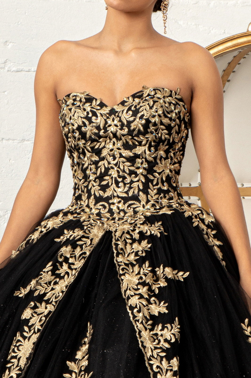 Jewel Embellished Tulle w/ Embroidered Mesh Cape Quinceanera Ball Dress GLGL3016