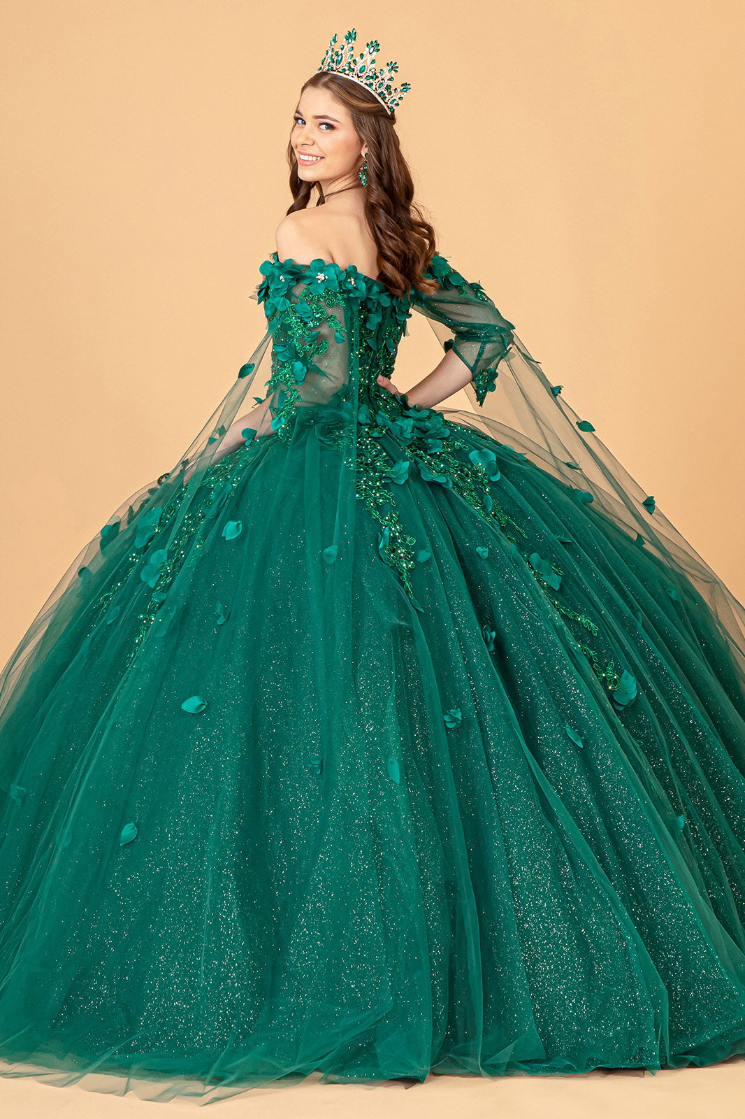 Off Shoulder Mesh w/ Shoulder Side Mesh Drapes Quinceanera Dress GLGL3075