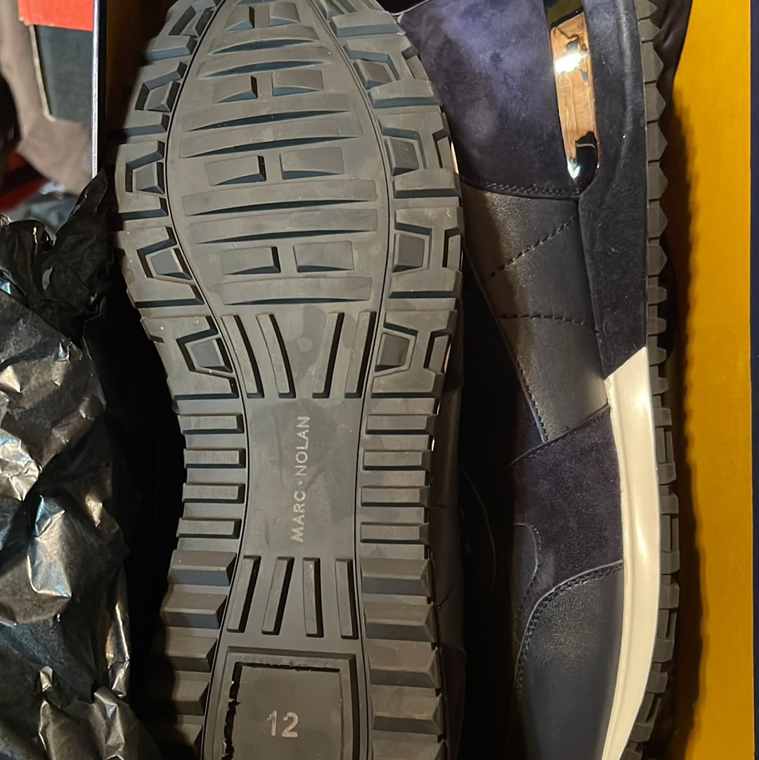 Marc Nolan New Ash Navy Blue Suede Leather Trainers Sneakers
