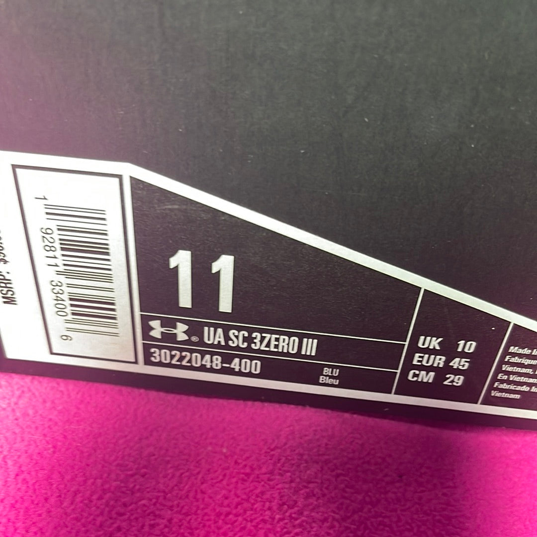 Under Armour Mens SC 3 ZER0 III 3022048-400 Blue Basketball Shoes