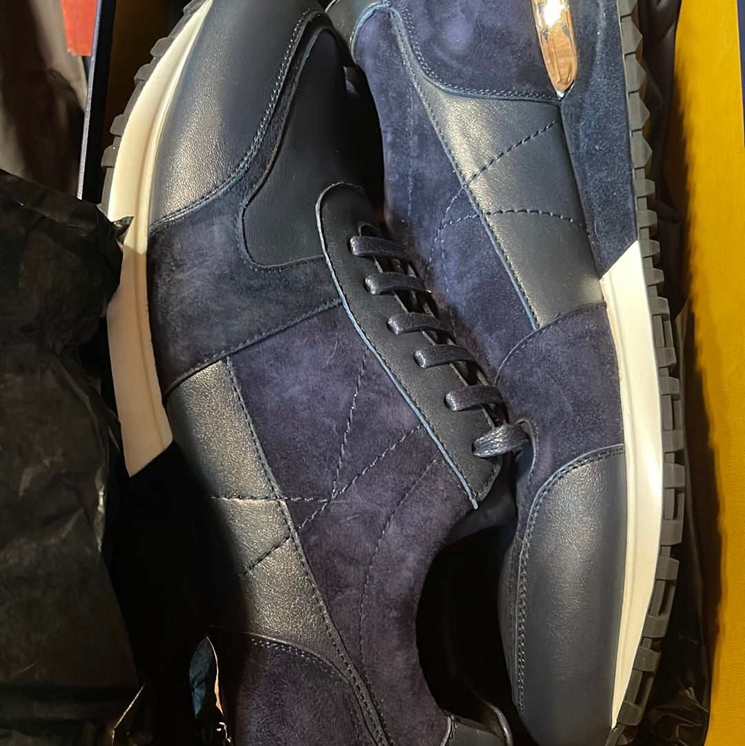 Marc Nolan New Ash Navy Blue Suede Leather Trainers Sneakers