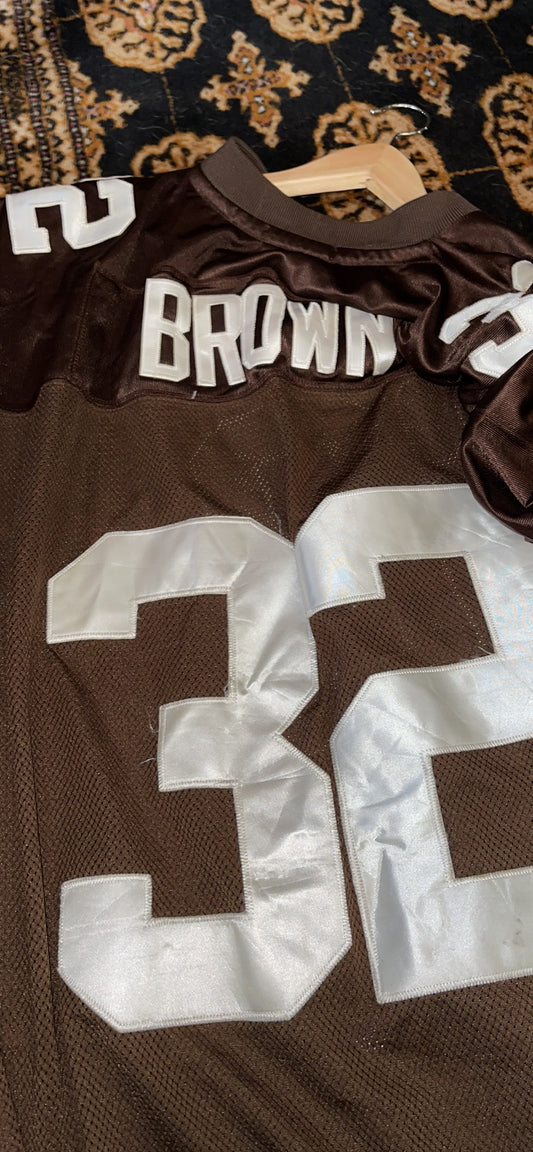 Jim Brown Cleveland Browns #32 Jersey Long Sleeve Sewn on 1964 Throwback