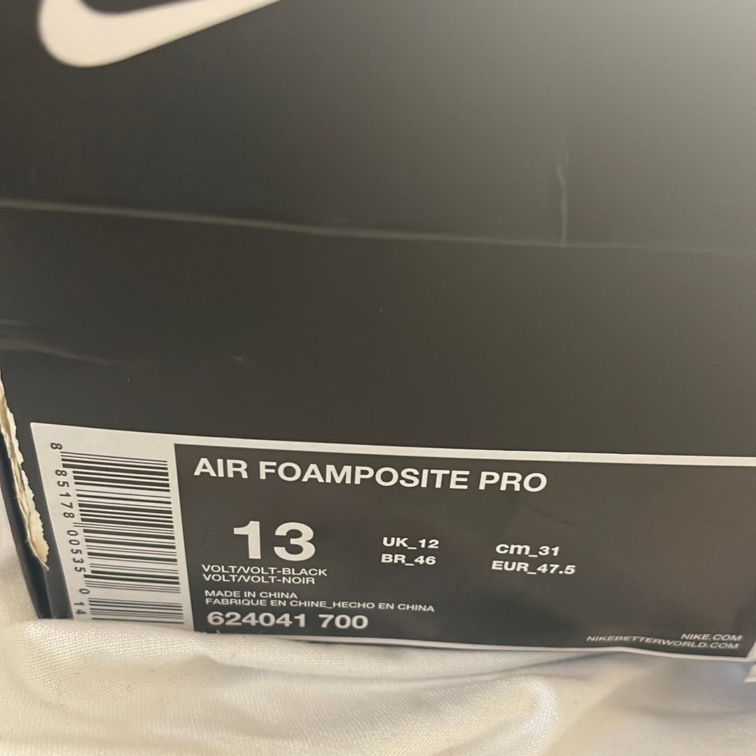 Nike Air Foamposite Pro Volt Rare Neon 624041-700 - Sz 13